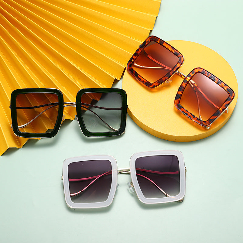 Square Unisex Sunglasses Large Frame with Irregular Temples