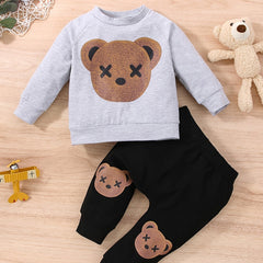 Bear Pattern Baby Boy's 2pcs Sweatshirt & Sweatpants Set - Toddler Kids Clothes