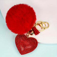 Velvet Keychain with Diamond and Wool Ball for Women's Bag