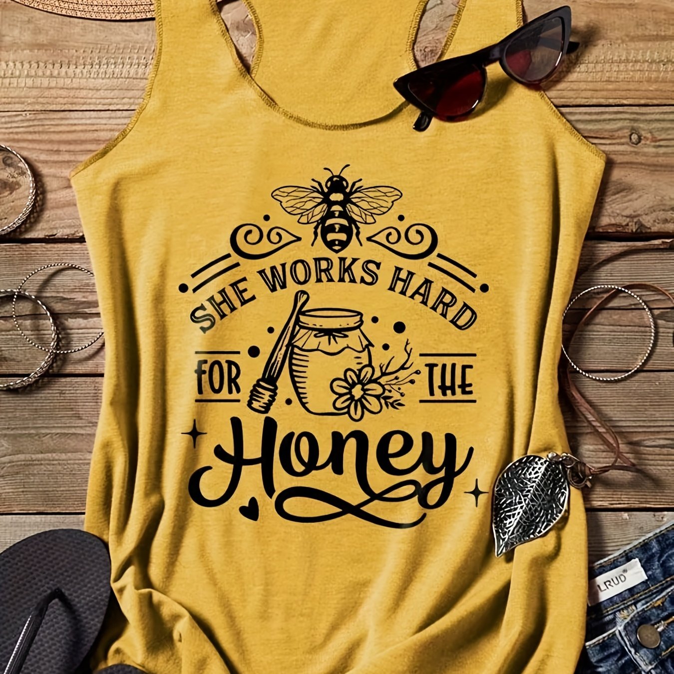 Bee Print Tank Top Summer Sleeveless Casual Women's Clothing