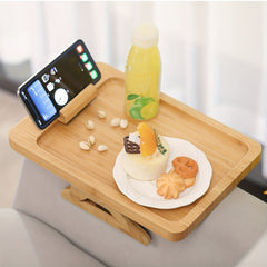 Bamboo Sofa Arm Table with Foldable Tray Clip Table