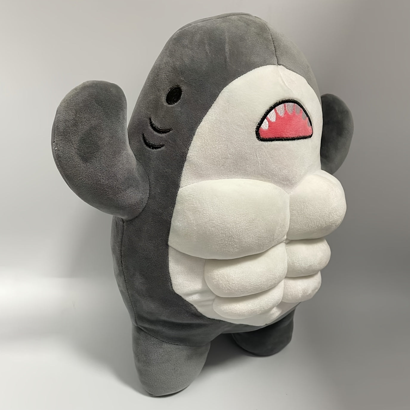 Large Shark Plush Toy 15 7in Soft Fuzzy Cuddly Stuffed Animal Grey Furry Shark