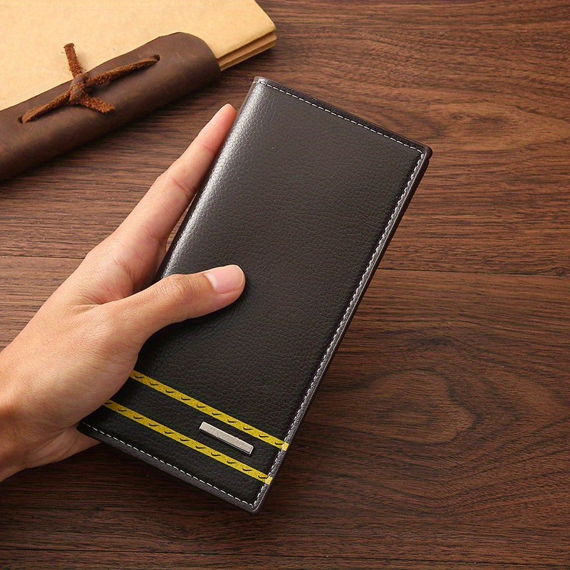 Men's Casual Litchi Embossed Long Wallet With Card Slots