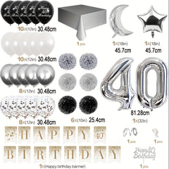 40th Birthday Party Decorations - Silvery Metal Balloons and Rainbow Confetti