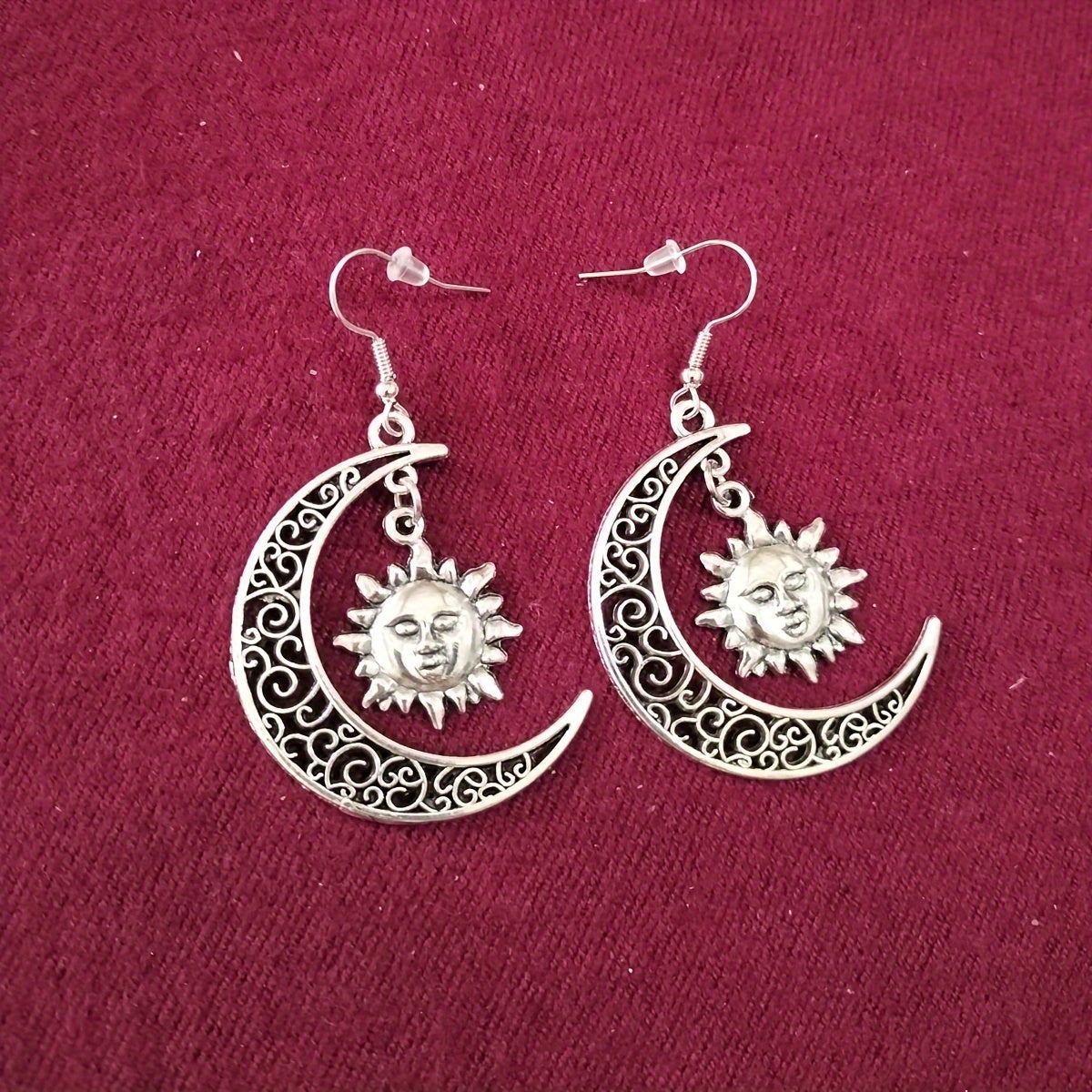 Alloy Hollow Moon Sun Earrings Moon Sun Pendant Earrings