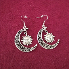 Alloy Hollow Moon Sun Earrings Moon Sun Pendant Earrings