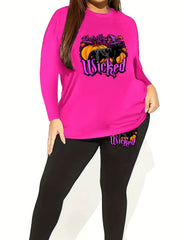 Halloween 2pcs Set Women's Plus Graphic Print Tee & Leggings Set