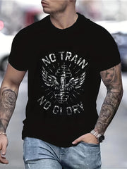 NO TRAIN NO GLORY Pattern Print Men's Short Sleeve Comfy T shirt