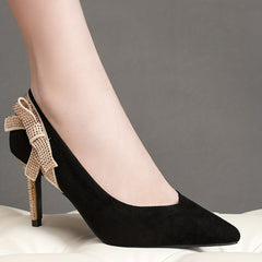Women's Bowknot Rhinestone Pumps Pointed Toe Stiletto Heels