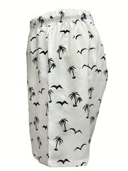 Coconut Tree Bird Pattern Print Men's Swim Trunks Quick Dry Beach Shorts
