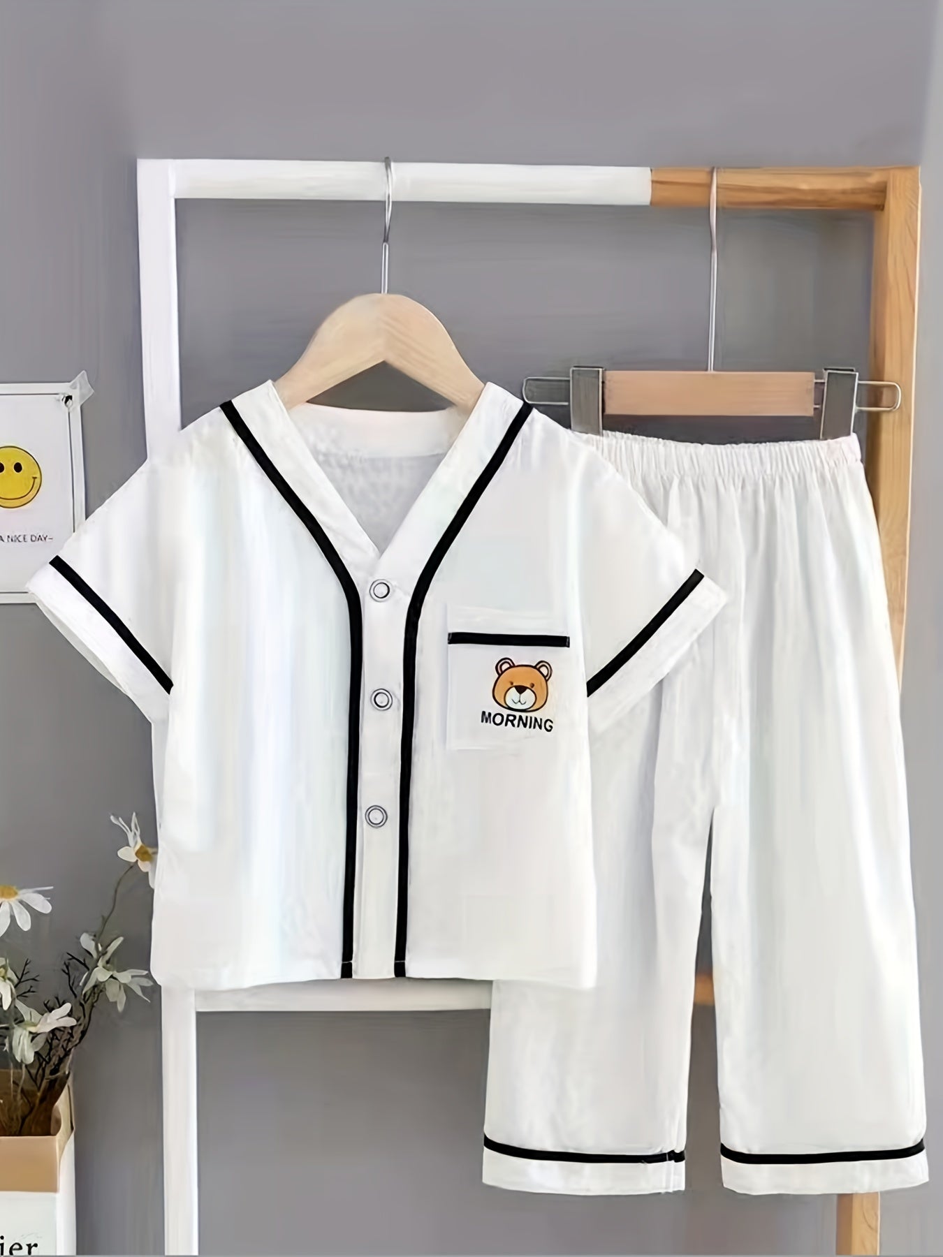 Boys Bear Pajamas Set Short Sleeves Tops & Bottoms Comfortable