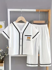 Boys Bear Pajamas Set Short Sleeves Tops & Bottoms Comfortable