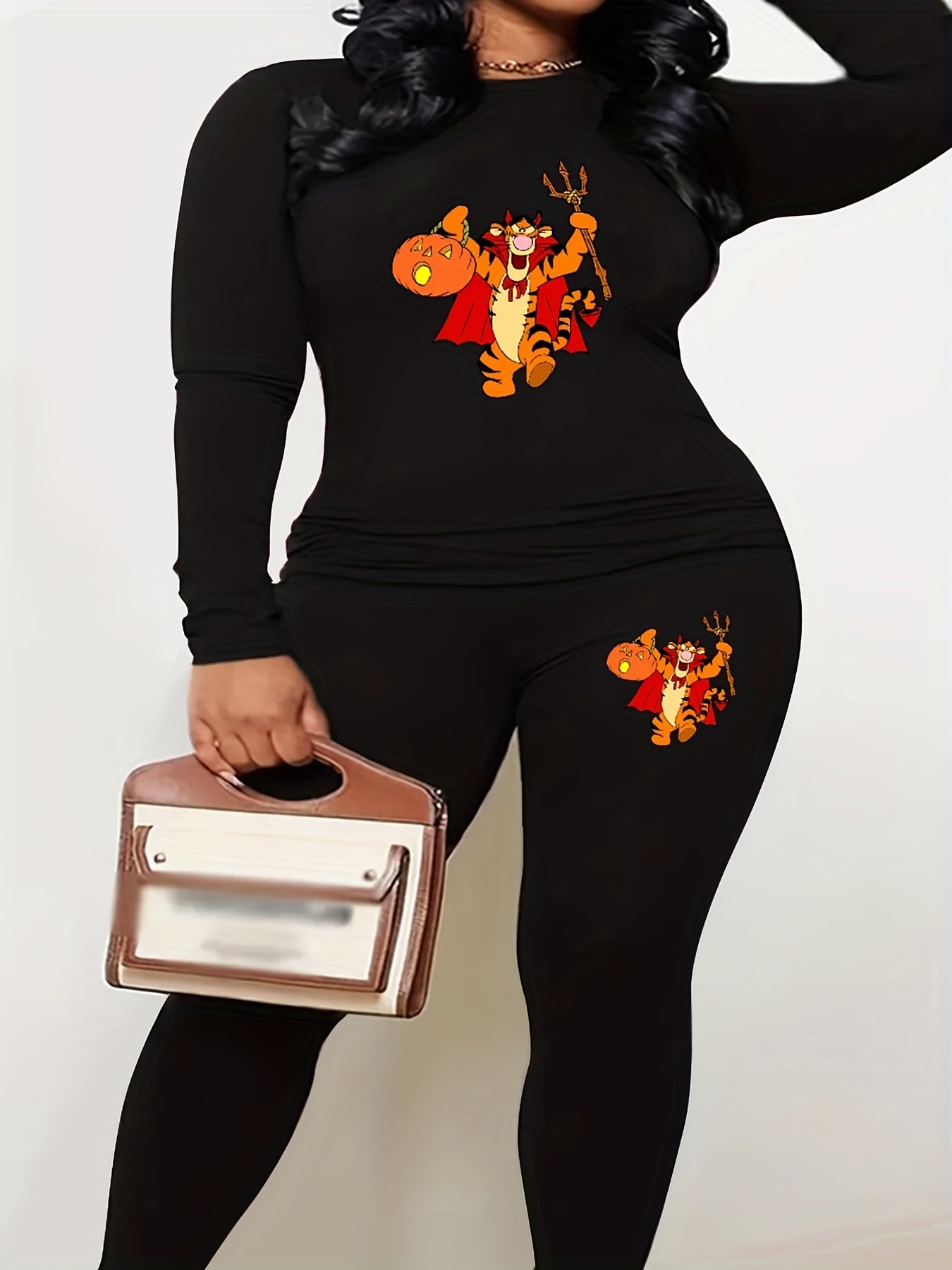 Halloween 2pcs Set Women's Plus Graphic Print Tee & Leggings Set