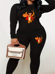 Halloween 2pcs Set Women's Plus Graphic Print Tee & Leggings Set