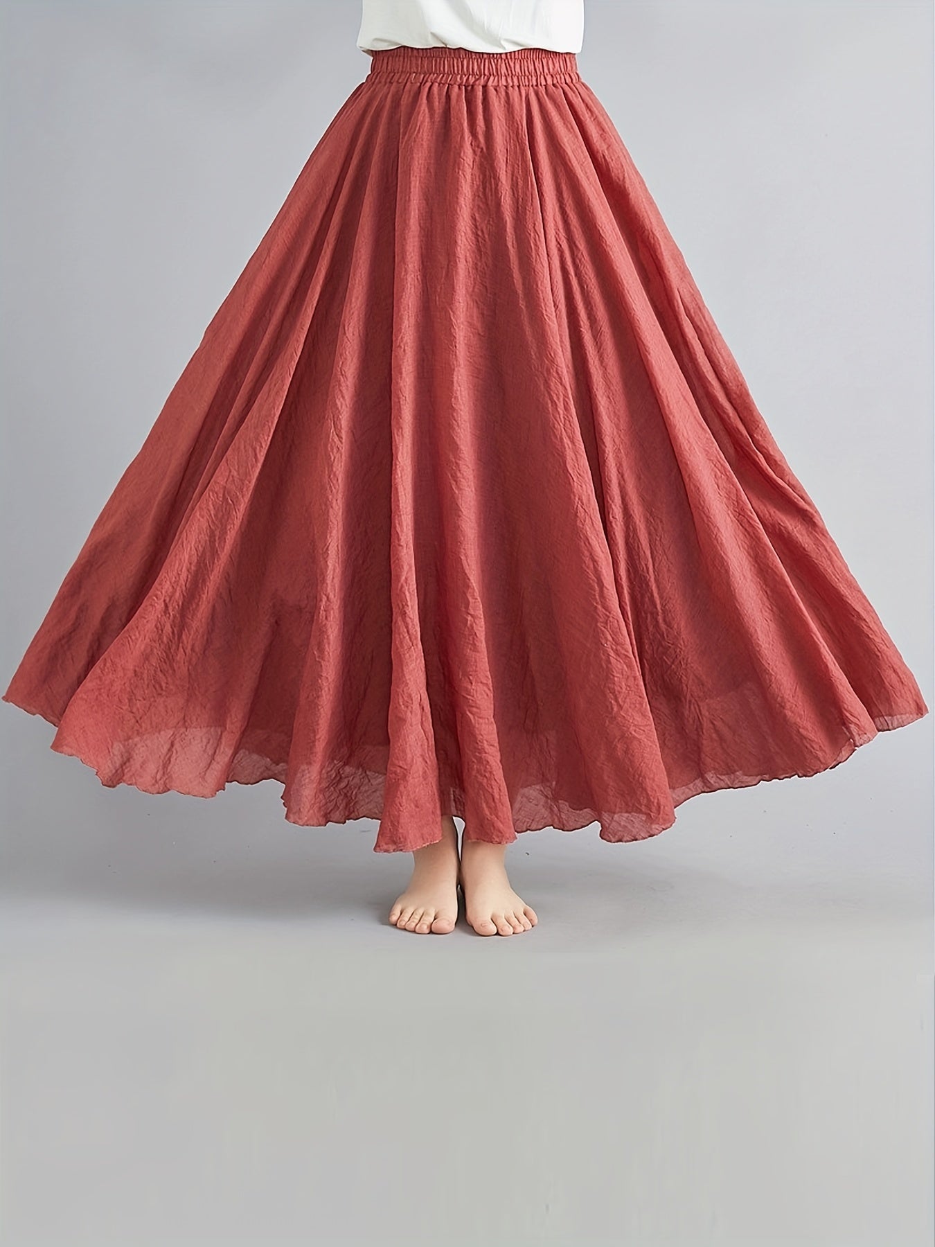 Solid Maxi Skirt Elastic Waist A-Line Summer Vacation Beach Women's Clothing