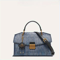 Vintage Croc Pattern Large Tote Bag Women Split Leather Shoulder Detachable Stra