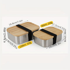 304 Stainless Steel Bento Box With Bamboo & Wood Cover Japanese Style Lunch Box