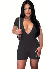 Sexy Deep V Neck Drawstring Romper Jumpsuit