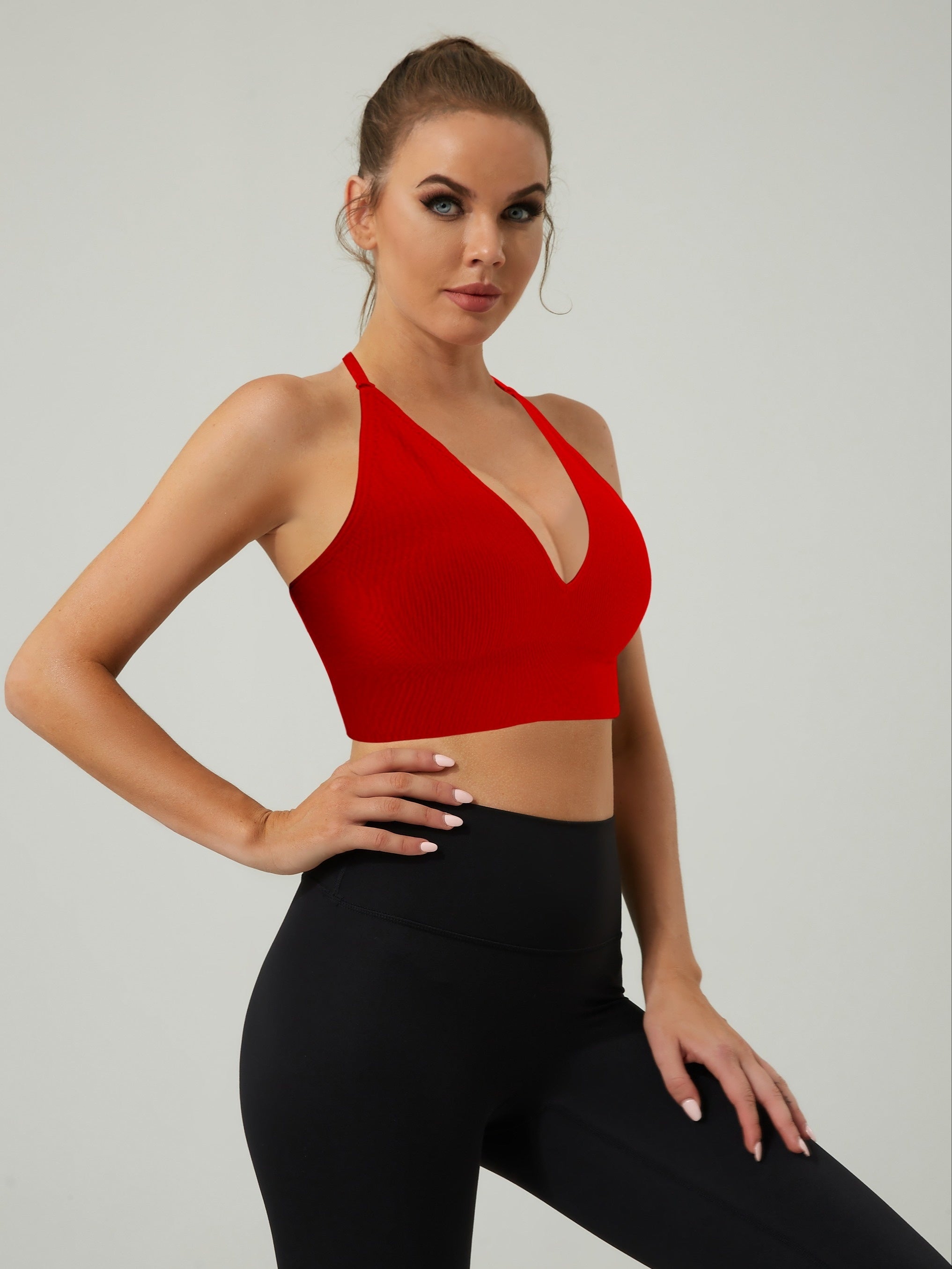 Sexy Deep V Seamless Sports Bra Halter Neck Back Bra
