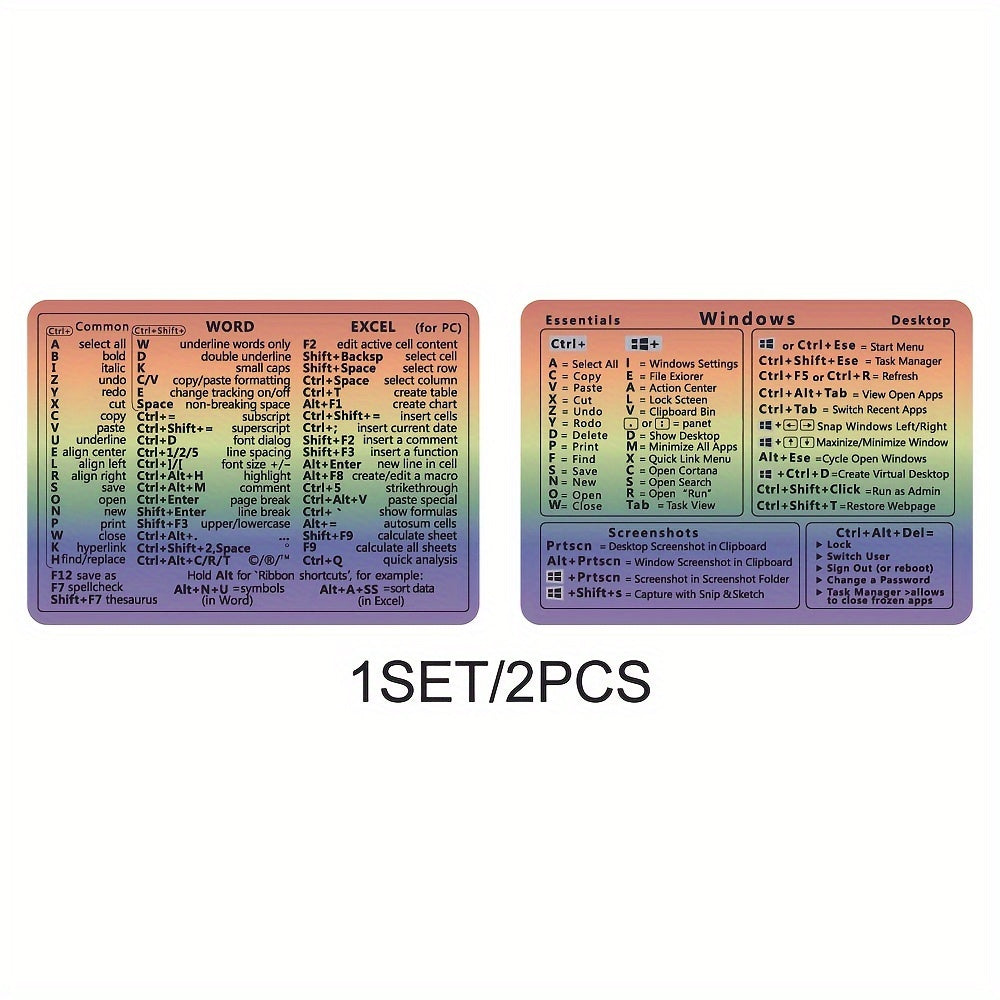 Windows Word Shortcut Stickers Set for Laptop No Adhesive PVC Colorful Labels