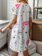Letter Cartoon Print NightDress Short Sleeve Pajama Dress