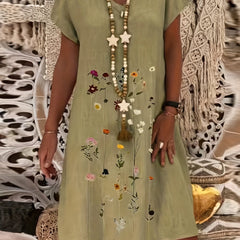 Floral Print V Neck Dress Short Sleeve for Spring & Summer
