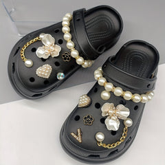 13Pcs Faux Pearl Chain & Flower Shoe Charms for Clogs Garden Shoes DIY