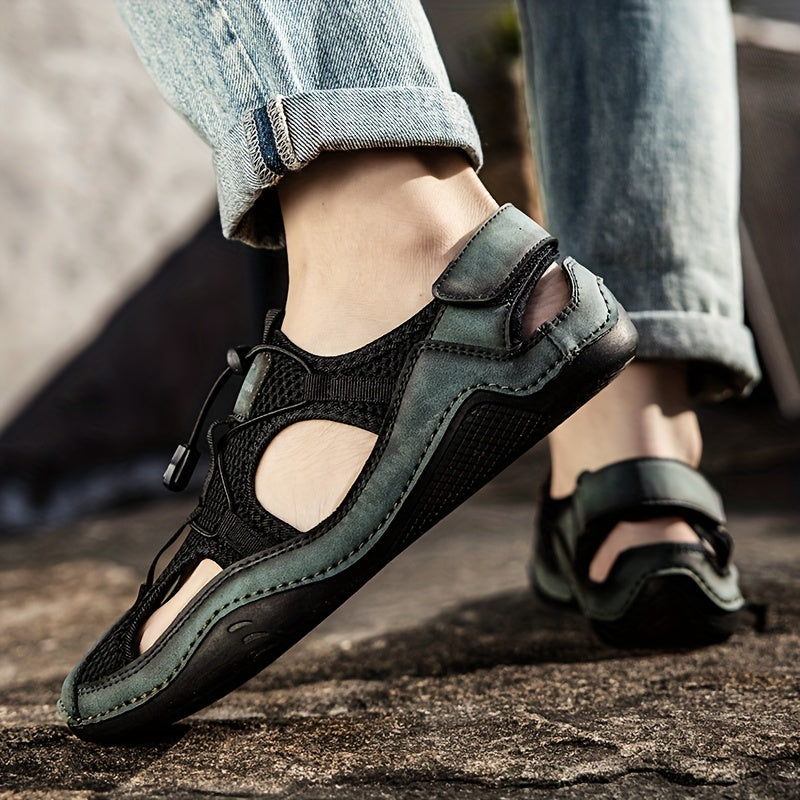 Men's Leather Mesh Lightweight Sneakers Outdoor Walking Shoes
