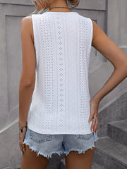 Eyelet Button Front Tank Top Sleeveless Summer Top