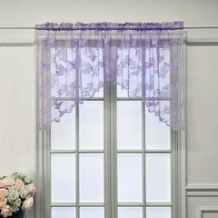 Purple Butterfly Flower Valance Sheer Curtain Tulle Short Valance