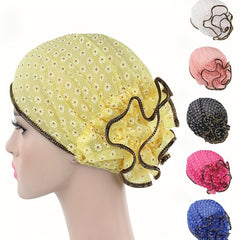 Lace Turban Cap Flower Beanies Elastic Chemo Cap Hat