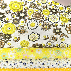 7pcs Yellow Floral Plaid Polka Dot Cloth Set for DIY Sewing Scrapbooking
