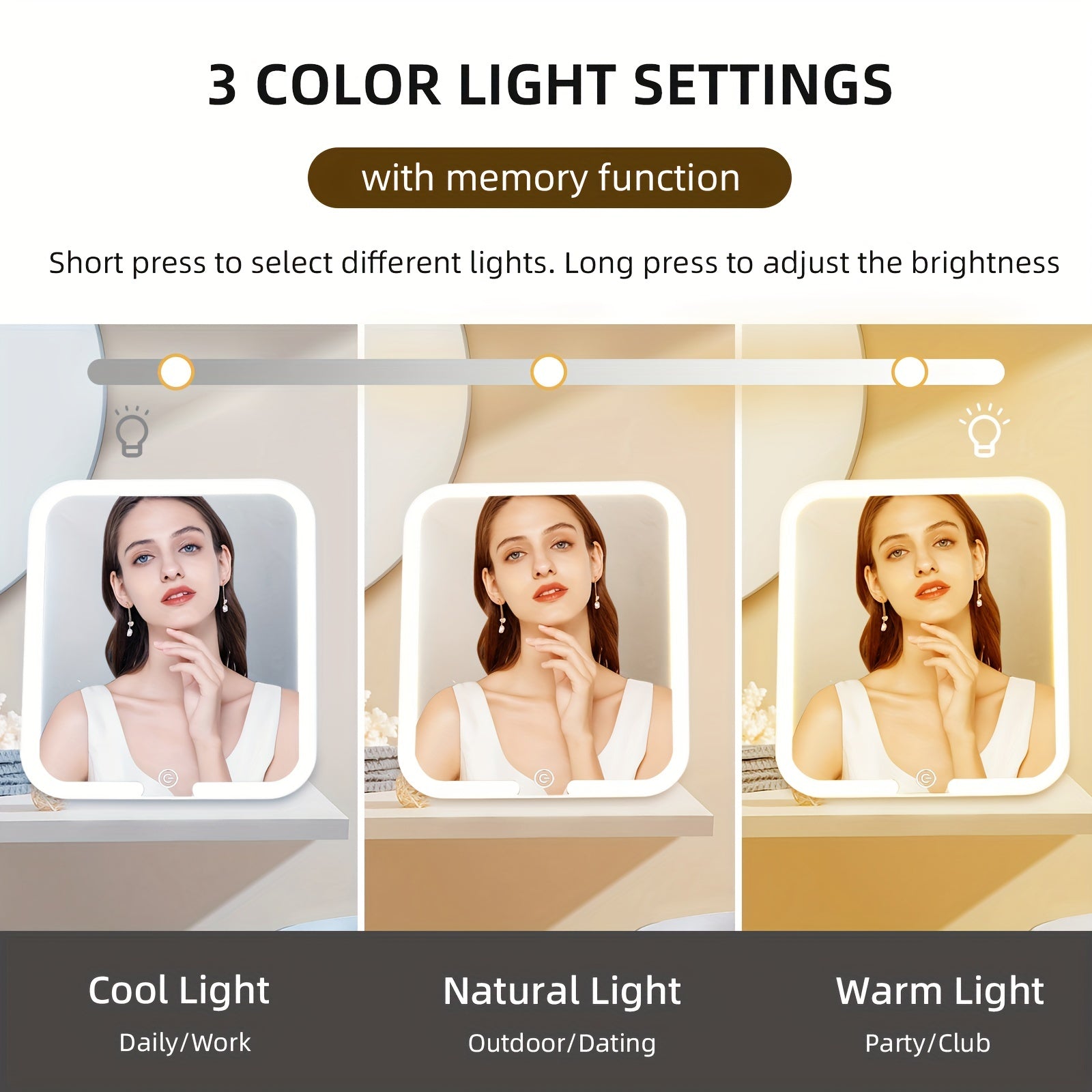 LED Lighted Travel Makeup Mirror 360 Rotatable Vanity Mirror