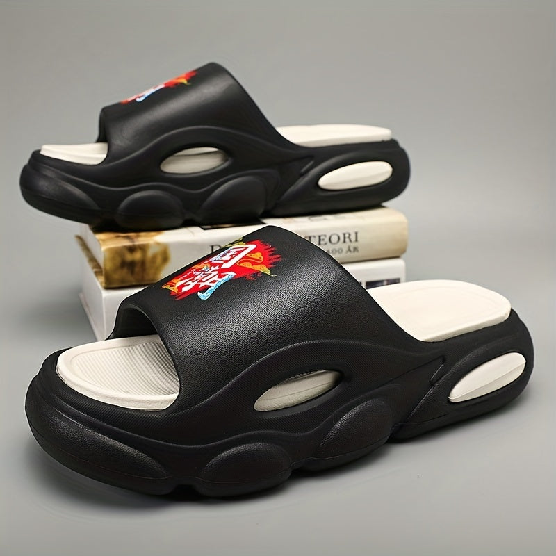 Men's Letters Print Non Slip Platform Slides