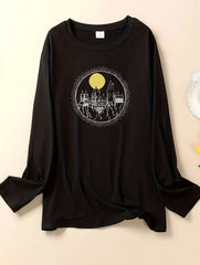Women's Plus Castle Print Long Sleeve Top Medium