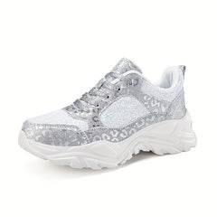Leopard Print Patchwork Dad Shoes Lace-Up Chunky Sneakers