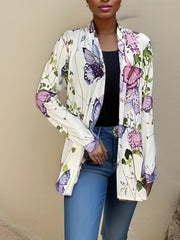 Butterfly Print Open Front Cardigan Long Sleeve Knit Outwear