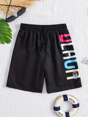 Boys Swim Trunks Elastic Waist Beach Pants BEACH Print Swim Shorts