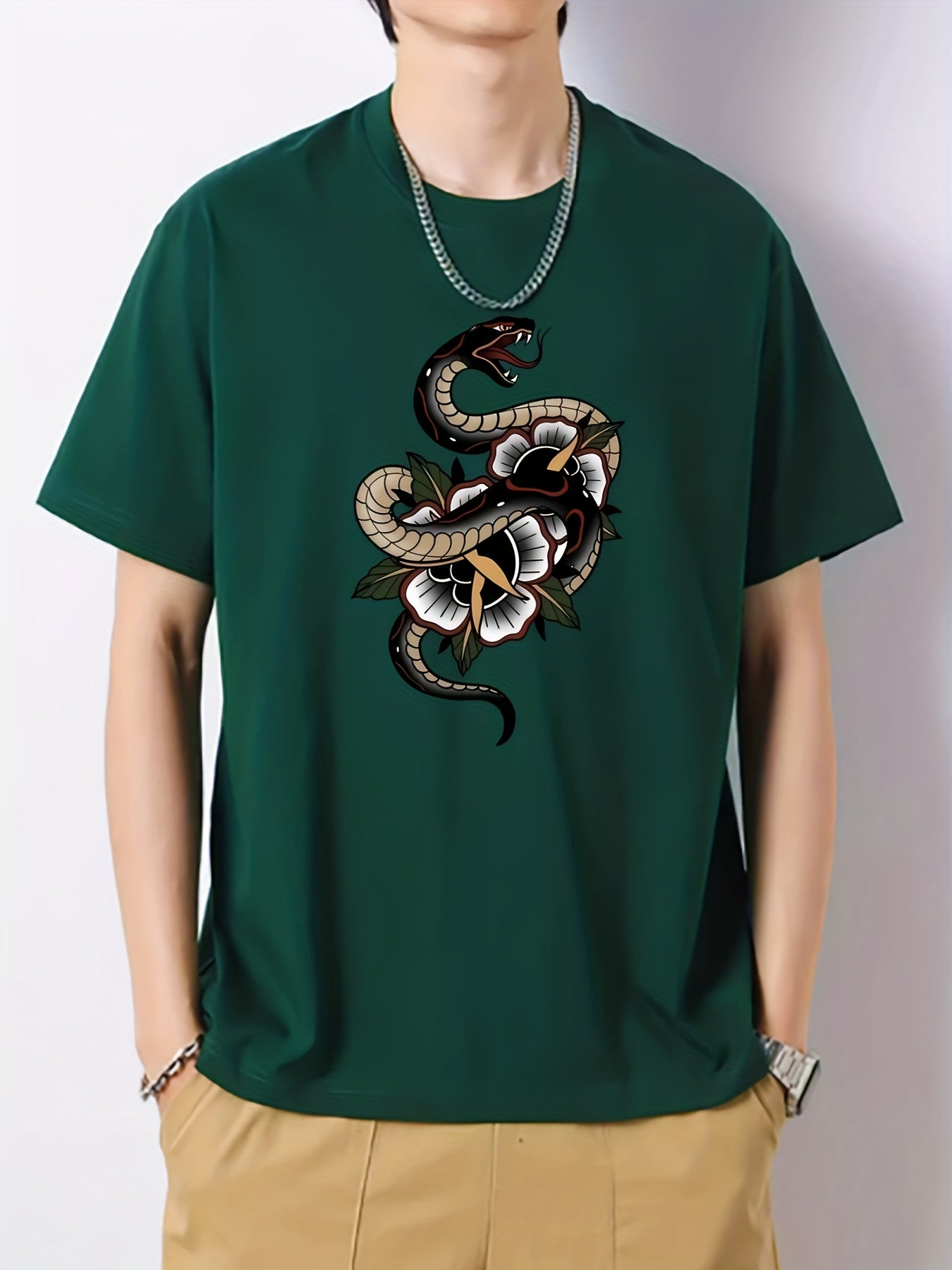 Men's Snack Pattern Print Cotton Crew Neck T-shirt