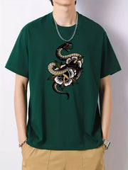 Men's Snack Pattern Print Cotton Crew Neck T-shirt