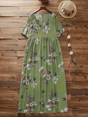 Floral Print Short Sleeve V Neck Loose Dress