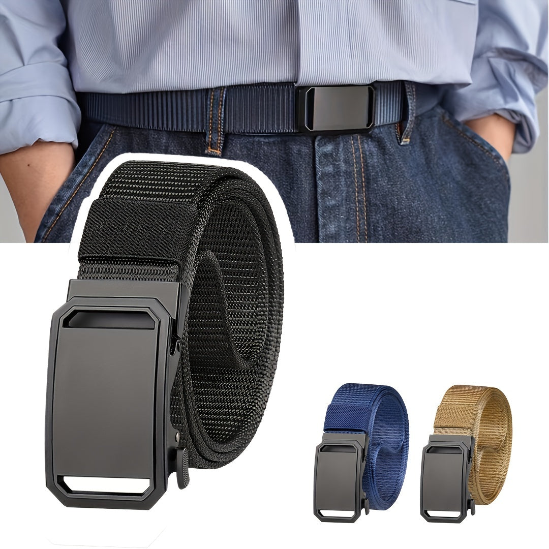 Business Casual Belt with Auto Buckle Nylon Braided Inner Belt