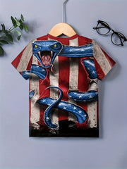 Snake And Flag 3D Print Boy's T shirt Kids Short Sleeve Summer Clothes