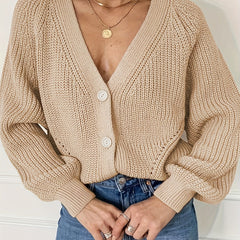 Solid V Neck Button Cardigan