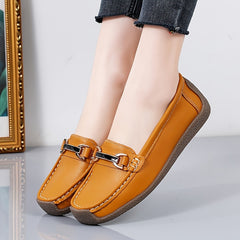 Women's Metal Buckle Slip On Loafers Comfortable Flat Moccasins