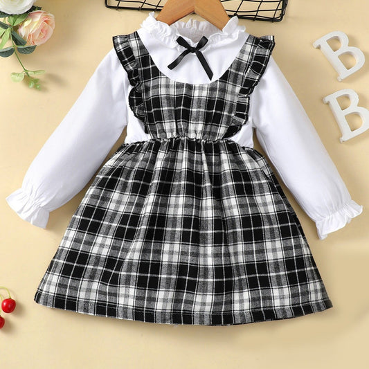Toddler Girls Plaid Long Sleeve Dress Baby Kids Clothes