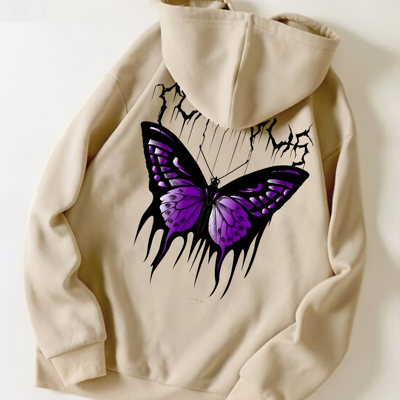 Butterfly Print Drawstring Hoodie Women's Pullover Sweatshirt