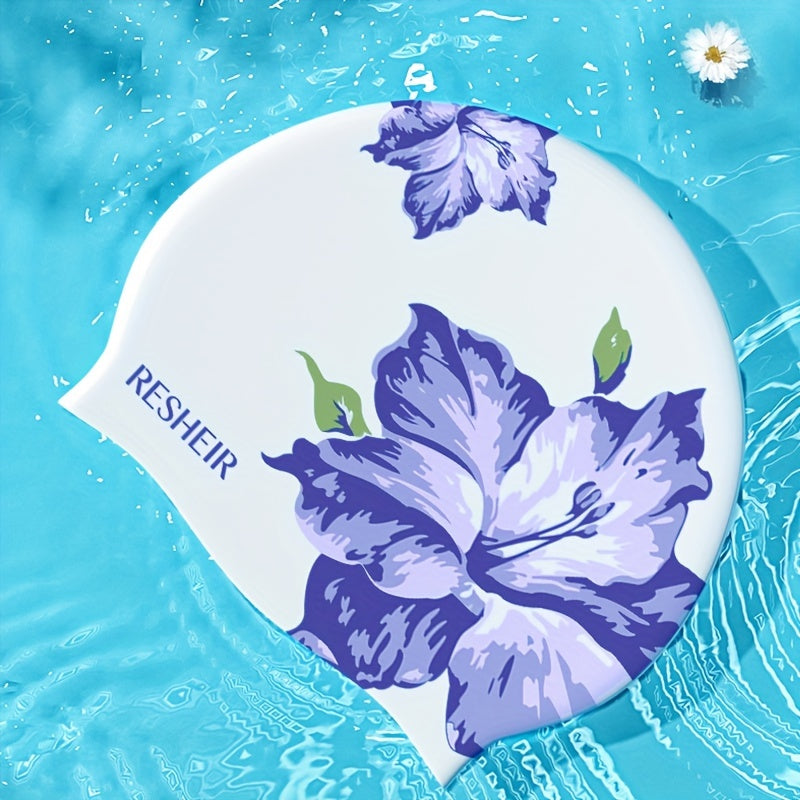 Printed Silicone Swimming Cap Waterproof Non-slip Elastic Long/Short Hair