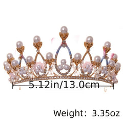 Baroque Faux Pearl Rhinestone Crown Tiara Butterfly Hairband