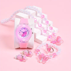 Girls' 6pcs Set Dual Movement LED Glowing Quartz Watch